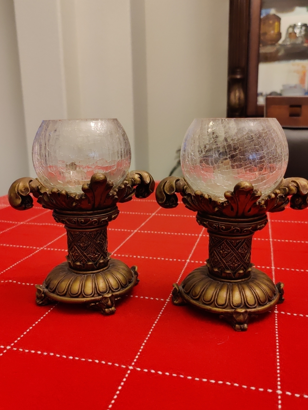 Ornate Gold Glass Globe Candle Holders - Set of 2 - Picture 2 of 10